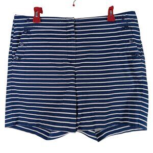 Talbots Striped Navy White Cracker Jack Shorts Side Button Pockets Size 12